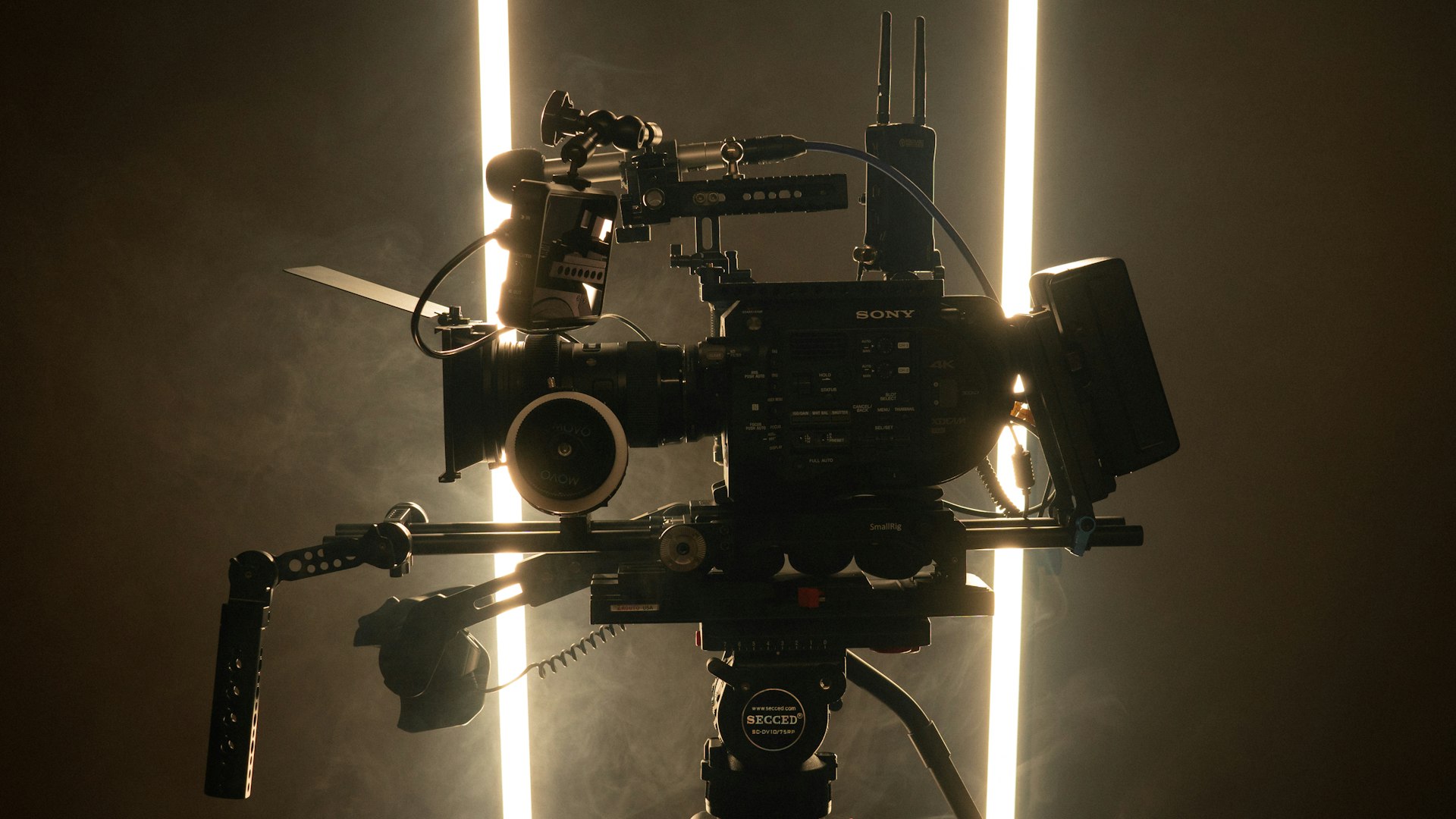 Video camera on a tripod